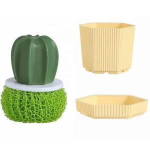 Cepillos para ollas en forma de Cactus Dynamics, cepillo para fregar platos, esponja desmontable, Bola de limpieza con mango, esponjas de cocina, almohadillas para fregar