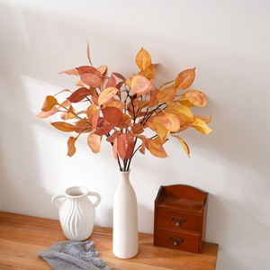 Planta Artificial de Hoja de Caoba CallaFloral, Rama Individual, Rojo Naranja Claro, Decoración para Bodas, Estilo INS - Product Image 1