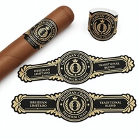 Étiquette adhésive pour cerclage de cigare noir obsidienne avec logo personnalisé en feuille d'or pour emballage