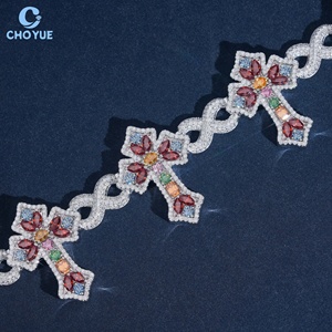 Luxury 925 Sterling Silver Multicolor Moissanite Cross Bracelet Iced Out <b>Infinity</b> Chain Hip Hop Jewelry for Men Women - Product Image 5