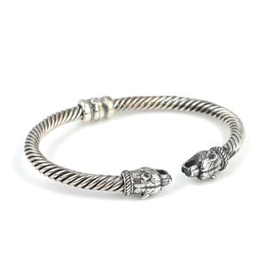 925 <b>Sterling</b> <b>Silver</b> Bear Head Twisted Romantic <b>Mens</b> <b>Bracelet</b> with Natural Stone Spring Clasp Handmade Turkish Jewelry - Product Image 1