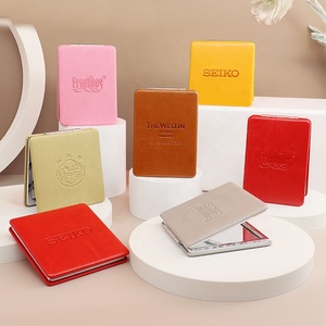 Simple Design Promotional PU Leather Pocket Mirror With logo Engraved for Girls