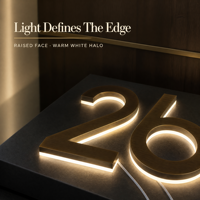 Chiffre 26 en relief rétroéclairé LED 3D blanc chaud avec halo lumineux pour décor de toile de fond d'événements et fêtes d'anniversaire, chiffres en relief à face sombre
