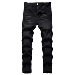 Jeans de Mezclilla Negros para Hombre, Corte Recto, Ajustados, con Detalles Desgastados y Salpicaduras de Pintura Azul, Estilo Urbano - Product Image 4