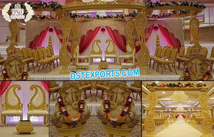 Mandap de mariage en bois sculpté élégant, mandap traditionnel londonien en bois doré, mandap en bois pour cérémonie de mariage hindoue, mandap en bois aux États-Unis - Product Image 6