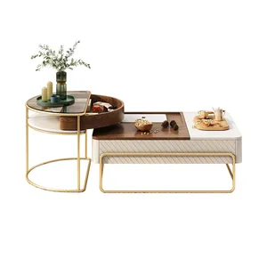 Tavolino in vetro all'ingrosso Design moderno mobili soggiorno tavolino in metallo dorato