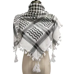 新款涤纶雪纺男士Shemagh Keffiyeh围巾阿拉伯巴勒斯坦Kufiya Arafat Hatta原装纯棉男女通用围巾