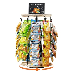 Estante giratorio de escritorio para dulces, soporte de exhibición de acrílico y vidrio de madera y metal para aperitivos para uso minorista y en tiendas - Product Image 1