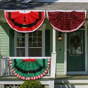 Banderas Navideñas con Volantes Semicirculares, Decoraciones para Patio, Decoraciones para Fiestas, Banderas Festoneadas con Diseño de Papá Noel, Muñeco de Nieve y Duende - Product Image 3