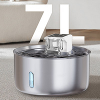 Fontaine d'eau automatique pour chien en acier inoxydable 7L Fenêtre visible Conception sans fil Débit frais continu Bols d'eau pour animaux de compagnie Mangeoires