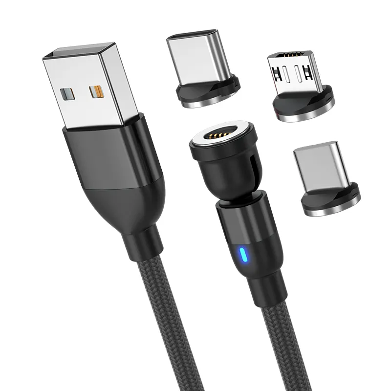 Free Samples Magnetic Charging USB C Cable Adapter 3in1 Type C Mobile Phone Charger Line 360 degree rotate