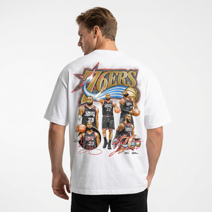 Camiseta de Hombre con Estampado Gráfico de Jugador en la Espalda, Manga Corta, Estilo Jersey Informal, Algodón Blanco - Product Image 6