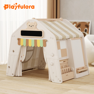 Kids Indoor Plastic Playhouse Tent with Drawing Board Building Blocks-Multifunctional Activity Center for Early Learning Safety - Product Image 2