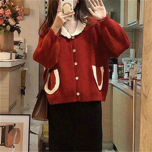 Mùa Xuân Phụ Nữ Mới Đến Kích Thước Miễn Phí Lỏng Lẻo Phù Hợp V-Cổ Ve Áo Dài Tay Áo Áo Len Cardigan - Product Image 6