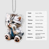 Pendentif chat en acrylique, ornement à suspendre pour voiture, porte-clés mignon, breloque pour sac à dos, accessoires de décoration intérieure de voiture, cadeau