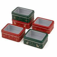 Boîte en métal personnalisée pour cadeaux de Noël avec fenêtre, 128x95x35mm, pour emballage de chocolats et bonbons, avec couvercle transparent en PET, étui de rangement en métal