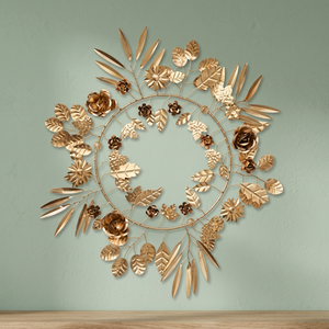 Corona Navideña Metálica Glam, Redonda, Hecha a Mano, con Flores Decorativas, Sin Iluminación, Paquete Individual, Artesanía de Alta Calidad - Product Image 2