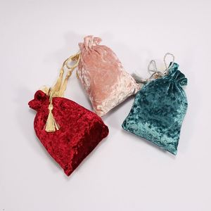 Draw String Jewelry Pouch With Tassels Decorate Gift Packaging Velvet Pouch Utility Cosmetic Velvet Pouch - Product Image 5
