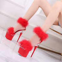 Sandales de soirée sexy pour femmes en fourrure de vison, chaussures de danse exotiques, sandales à talons hauts pour femmes, vente en gros d'usine
