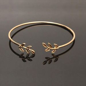 Brazalete Abierto Ajustable de Aleación de Zinc con Dije de Hoja para Mujer, Chapado en Plata/Oro, Inoxidable, de Moda, Casual/Deportivo, <span class=keywords><strong>Jiesheng</strong></span> - Product Image 2