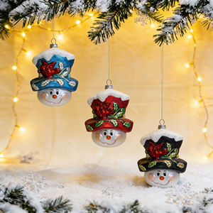 زينة عيد الميلاد المعلقة على شكل رأس رجل الثلج الزجاجي متعدد الألوان، هدية ديكور للعطلات، عرض خاص للشتاء - Product Image 1