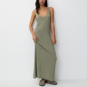 ชุดเดรสลำลองผู้หญิงแบบสั่งตัดจากโรงงาน แขนกุด คอวี ดีไซน์หรูหรา ผ้าถักลายเรียบ เอวธรรมชาติ ทรงตรง เหมาะสำหรับฤดูร้อน - Product Image 1