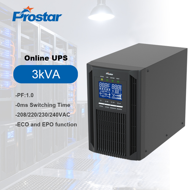 Prostar PET1103 3KVA 3000W High Frequency Online UPS 220V Pure Sine Wave LCD Display Double Conversion for Office IT Server