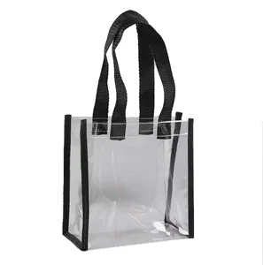 Großhandel Kunststoff PVC klar Vinyl Einkaufstasche Damen schwarz transparent Einkaufstasche Frauen wasserdichte Handtasche klar PVC Tote ba