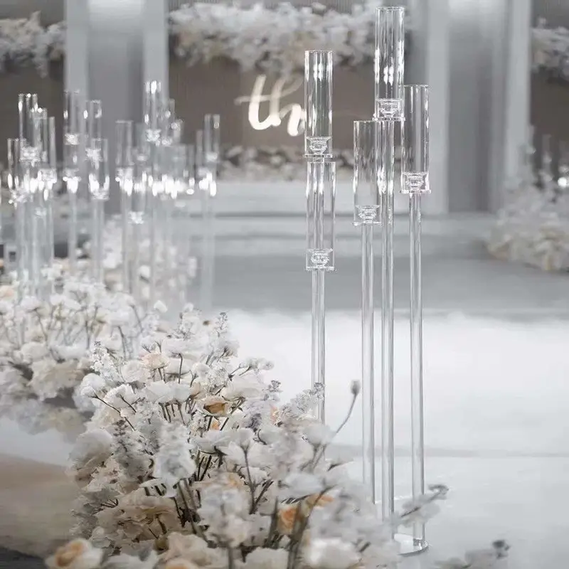 स्पष्ट मोमबत्ती धारकों शादी मोमबत्तियों दीपाधार फूल स्टैंड एक्रिलिक Candelabra Centerpiece