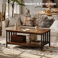 Table basse moderne en bois rectangulaire marron rustique et en verre étagère de rangement industrielle simple table d'appoint pour meubles de salon