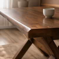 Table à manger longue de 1800 mm en chêne rouge massif à grain continu, couleur personnalisée, haute densité, pour réunions de famille