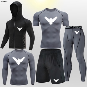 Pantalones ajustados de entrenamiento deportivo para estudiantes, pantalones ajustados de entrenamiento para correr, prueba de aptitud física de pista y campo para hombres, conjunto de cinco piezas - Product Image 4