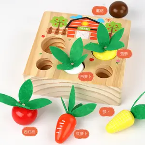 有趣的农场蒙特梭利玩具-胡萝卜收获木制匹配拼图，形状和大小分类游戏，发展精细运动技能