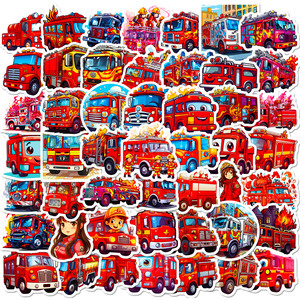 50pcs Cool pompier décalcomanies combat moteur véhicules mignon dessin animé camion de pompiers autocollant - Product Image 2