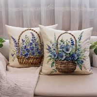 4 housses de coussin rétro à ressort, motif panier de fleurs champêtre, idéales pour la décoration de la maison, du jardin et de la terrasse