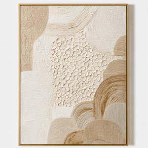 Abstract Minimalist Art <b>Print</b> <b>With</b> Embossed Curved Lines In Beige And Brown Tones Wood <b>Frame</b> Indoor Decor - Product Image 3