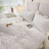 Parure de lit Queen élégante et moderne, 4 pièces, tissée à la main, avec housse de couette à plis froncés, texture 3D, style vintage/uni, pour la maison