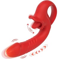 2-in-1 Zungen-Vibrator Weiblicher G-Punkt Klitoris-Stimulator Stoßender Dildo-Vibrator Sexspielzeug für Frauen