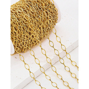 Chaîne ovale à maillons croisés au mètre, en acier inoxydable plaqué or PVD 18 carats, chaîne câble texturée pour la fabrication de bracelets et colliers DIY - Product Image 2