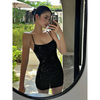 Robe d'été sexy sans bretelles en polyester, style vintage noir antistatique, personnalisable, pour femme, mi-longue, collection Shining Xinghe