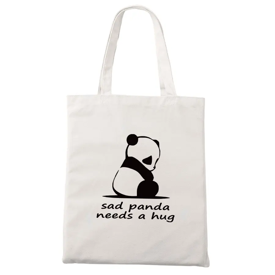 Tote Bag in tela Panda stampata personalizzata borsa Tote in lino di cotone organico di colore naturale 100% mussola di cotone borse per la spesa semplici