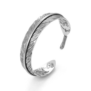 Bracelet jonc vintage pour homme à motif <span class=keywords><strong>plume</strong></span> Tang, en alliage électroplaqué, ouvert, personnalisable, bijou polyvalent - Product Image 3