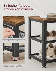SENYU Banc de rangement à chaussures à 3 niveaux avec étagères en maille métallique et siège, organisateur de chaussures autoportant pour entrée - Product Image 6