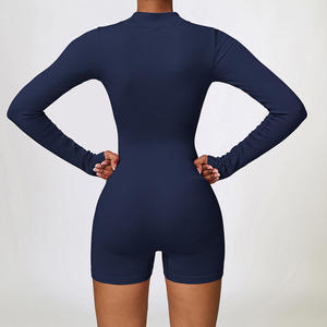 Pagliaccetti da Yoga a maniche lunghe senza cuciture da <span class=keywords><strong>donna</strong></span> allenamento di un pezzo <span class=keywords><strong>tuta</strong></span> <span class=keywords><strong>aderente</strong></span> con Zip corta tute da Jogging sportive - Product Image 3