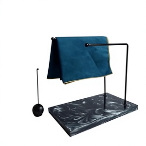 Porte-serviettes moderne en métal noir avec base en marbre, 1 barre fixe, support de serviettes de bain, montage au sol - Product Image 1