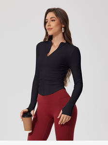 RUIQUWIN High Quality Half Zip Gym Jacket <b>Long</b> <b>Sleeve</b> Crop <b>Tops</b> for <b>Women</b> <b>Sport</b> Gym Fitness Jacket With Zipper - Product Image 2