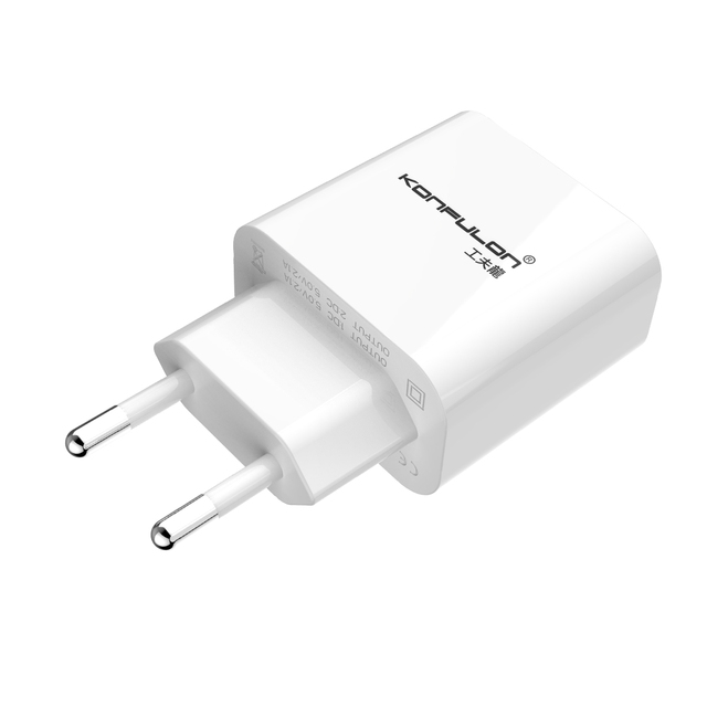 KONFULON Dual USB Charger Two-Port Dual-Power Fast Charge 12W White L Cable EU/US Smart Travel USB Plug Mobile Phones 5V/2.4A