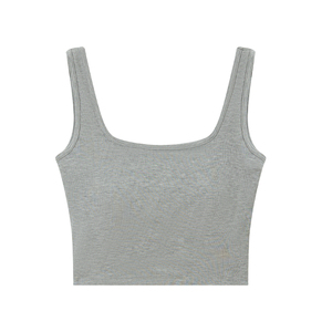 Top Corto da <span class=keywords><strong>Donna</strong></span> con Reggiseno Integrato, Canotta a Costine con Scollo Quadrato, Vestibilità Slim, Senza Maniche, Tinta Unita, Top Estivo Personalizzabile con Logo - Product Image 2