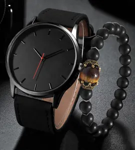6201 2 Stk/set Nieuwe Mannen Horloge Luxe Casual Business Quartz Horloge Voor Heren Lederen Armband Set Mannen Originele Geschenken