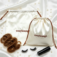 Sacs de rangement de luxe en satin pour perruques, pochettes personnalisées en soie avec cordon de serrage, emballage anti-poussière pour extensions de cheveux humains vierges